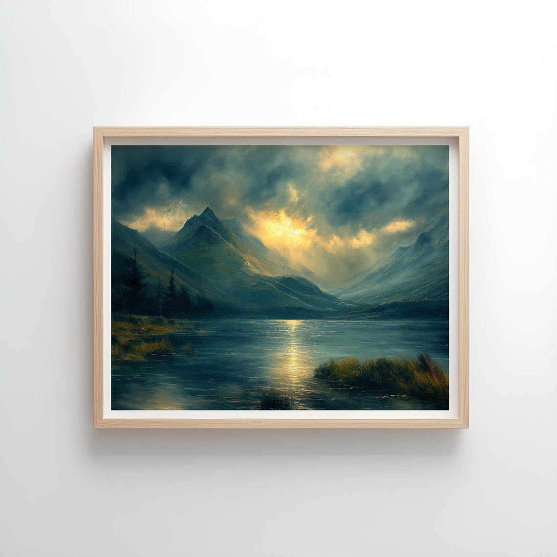 Mystic Mountain Lake Moody Sunset Landscape Wall Art Dark Nature Scenery Decor - Image 4