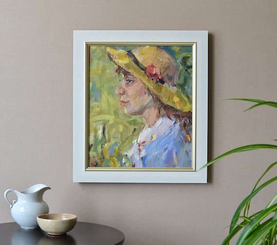 Girl In Yellow Straw Hat Impressionist Summer Portrait Wall Art