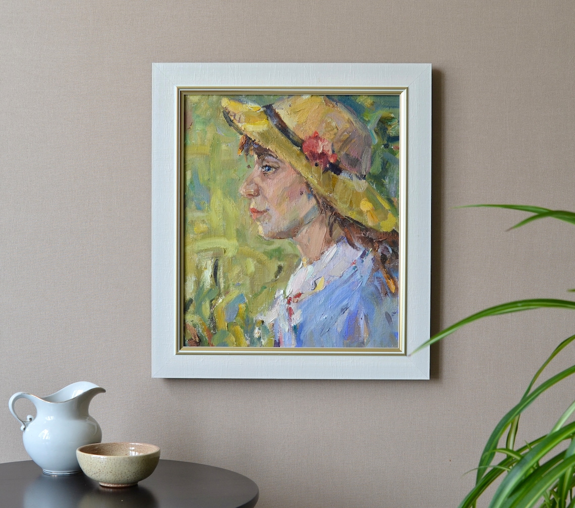 Girl In Yellow Straw Hat Impressionist Summer Portrait Wall Art