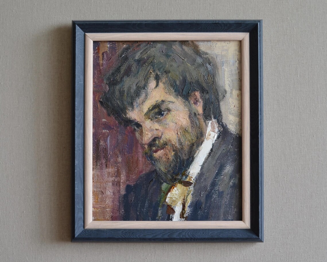 Bearded Man Vintage Portrait In Dark Suit Impressionist Wall Art - Image 3