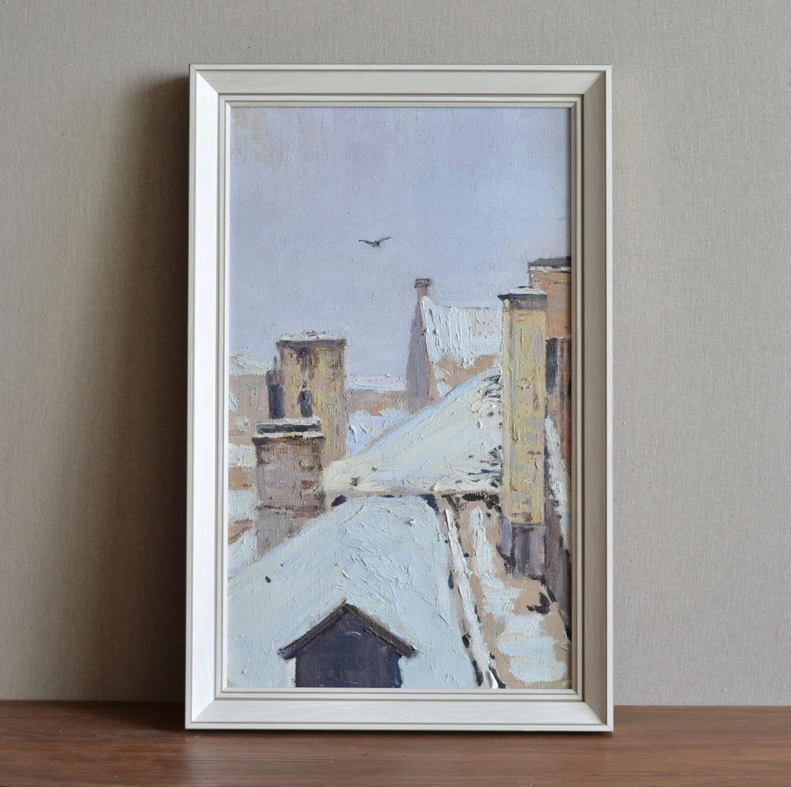 Snowy Old Town Rooftops With Chimneys Winter Scene Travel Poster - Image 3