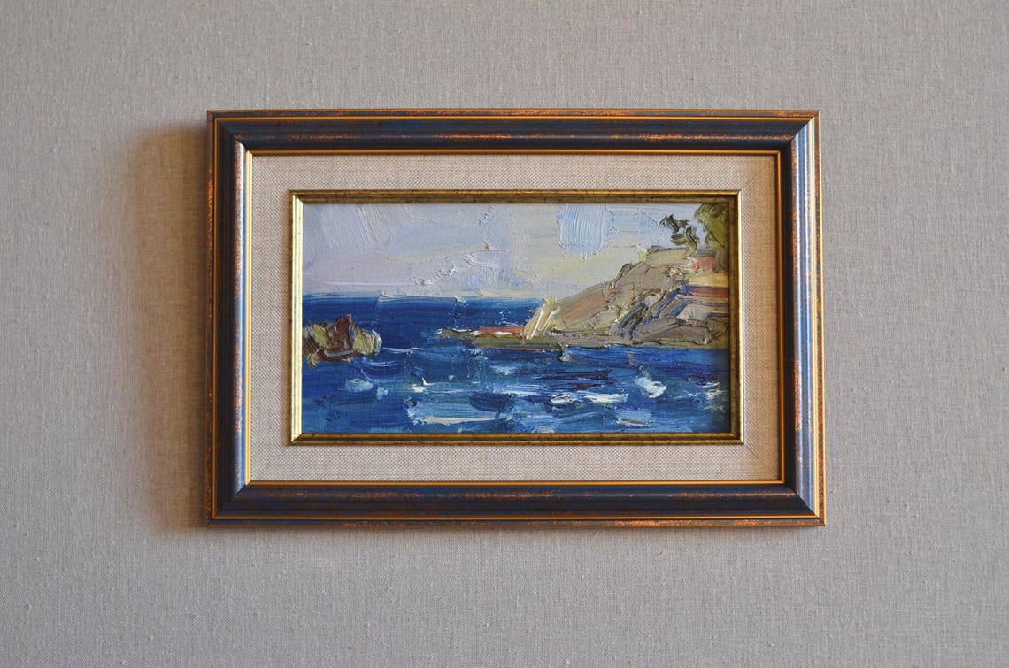 Rocky Coast Blue Sea Framed Impressionist Seascape Art Poster