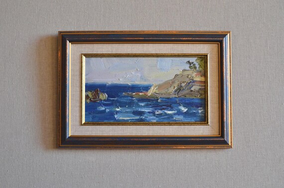Rocky Coast Blue Sea Framed Impressionist Seascape Art Poster