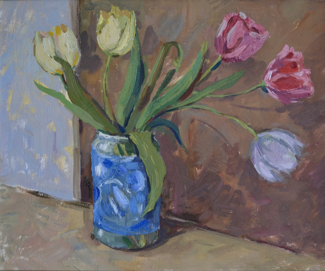 Original Oil Floral Still Life Painting In A Frame Still Life With Tulips Flower Painting Contemporary Floral Wall Art One Of A Kind