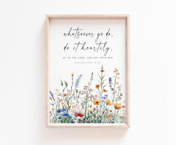 Colossians 3:23 Wildflower Meadow Watercolor Scripture Poster