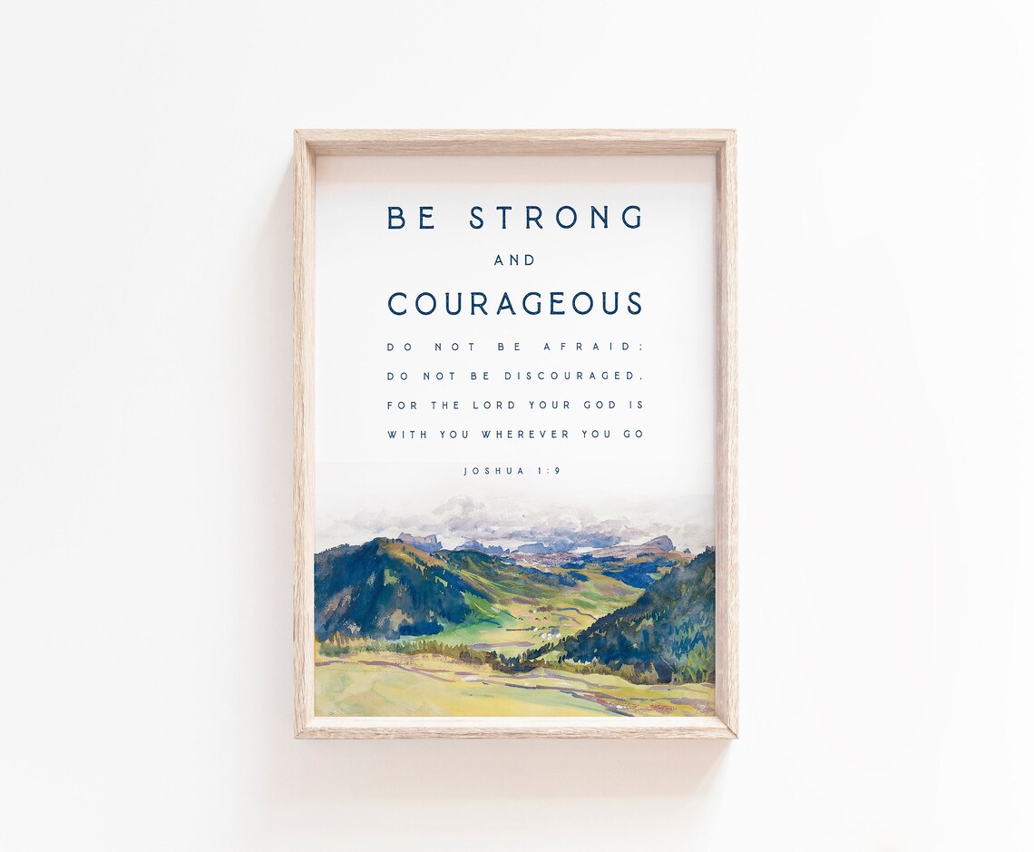 Be Strong And Courageous Sign, Minimalist Bible Verse Art Print - Image 2