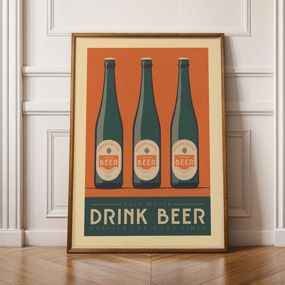 Beer Print Poster, Retro Bar Wall Art