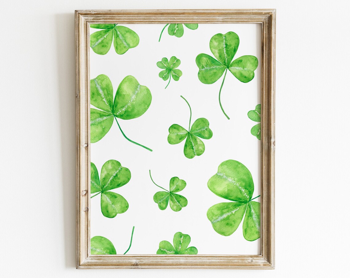 Green Clover Pattern Watercolor Shamrock St Patricks Day Art Poster - Image 3