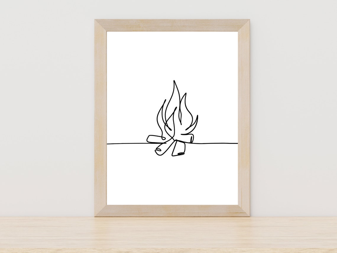 Minimalist Campfire Single Line Art Outdoor Camping Decor Print