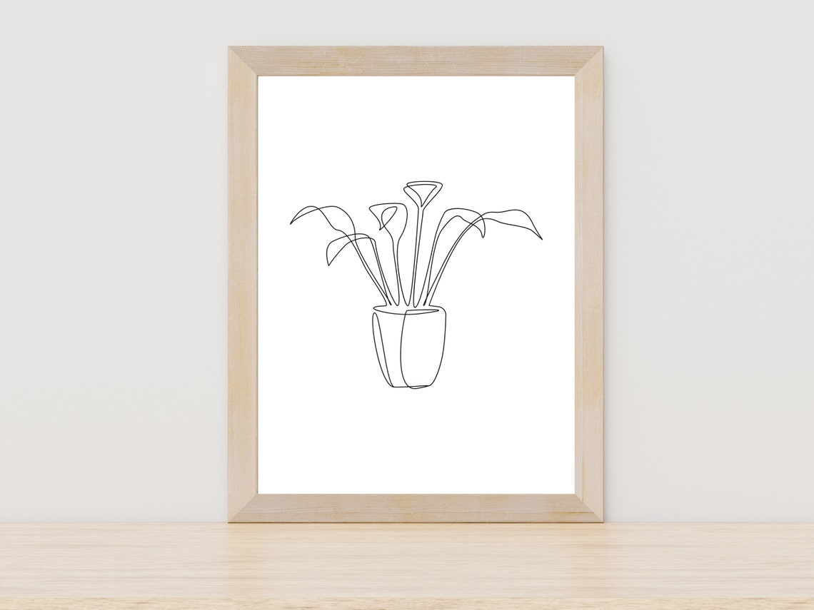 Potted Houseplant Minimalist Line Drawing Botanical Wall Poster
