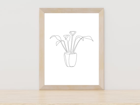 Plant Line Drawing Botanical Wall Art Tropical Leaves Print Monstera Line Art Plants Decor Modern Room Decor Black And White Leaf Art