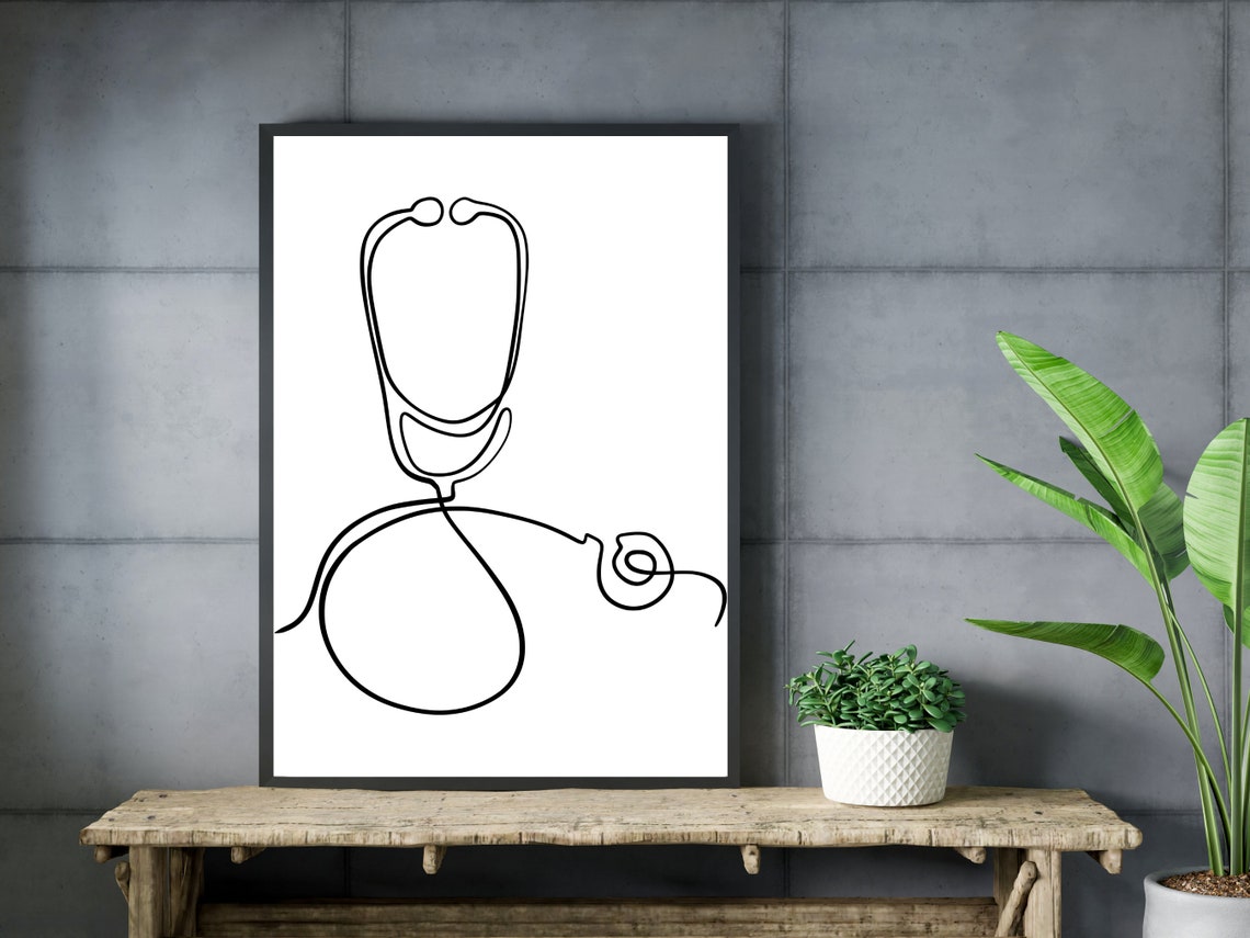 Stethoscope One Line Drawing Minimalist Doctor Nurse Gift Art Poster - Image 3
