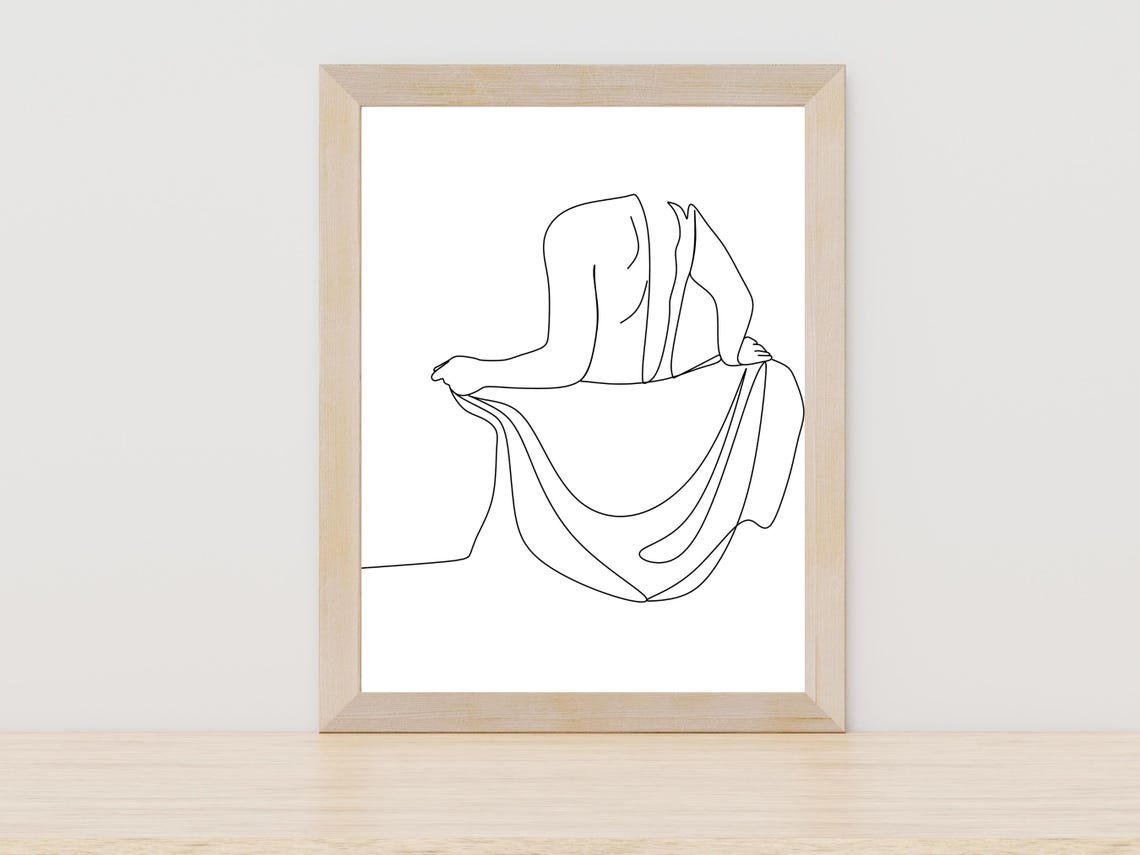Woman Draped in Fabric Minimalist Line Art Figure Study Poster