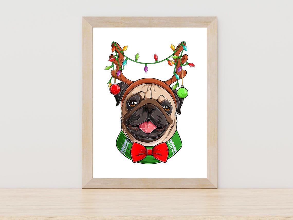 Pug Christmas Painting Holiday Dog Art Christmas Dog Illustration Pug Art Print Festive Pug Print Christmas Pug Art Holiday Pug Decor