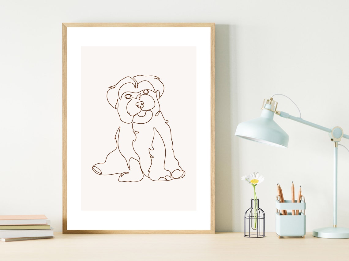 Small Fluffy Dog One Line Art Cute Pet Portrait Minimalist Poster - Image 2
