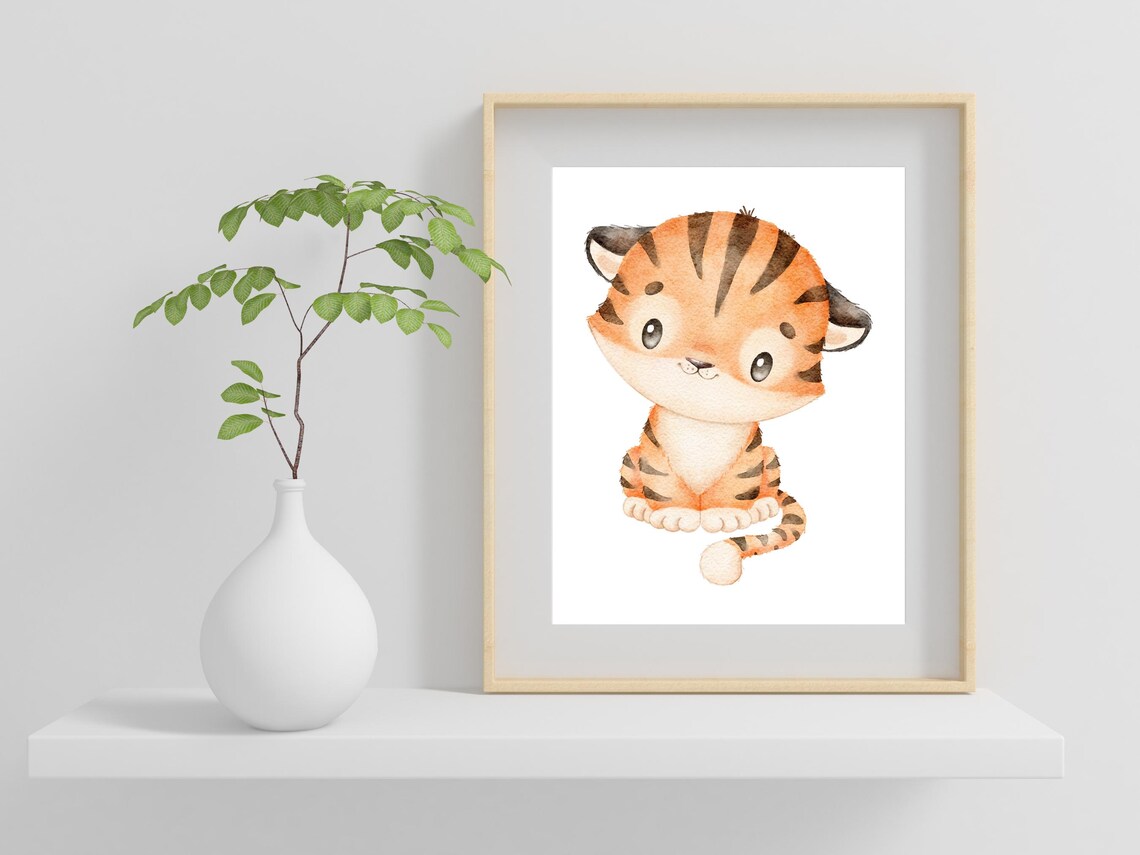 Baby Tiger Cub Watercolor Nursery Art Print Cute Animal Wall Decor - Image 2