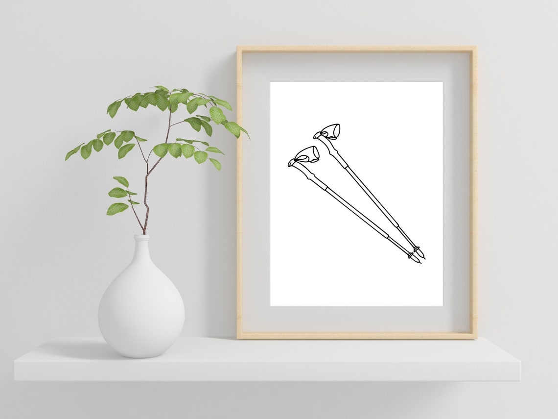 Ski Poles One Line Drawing Minimalist Winter Sports Theme Poster - Image 2