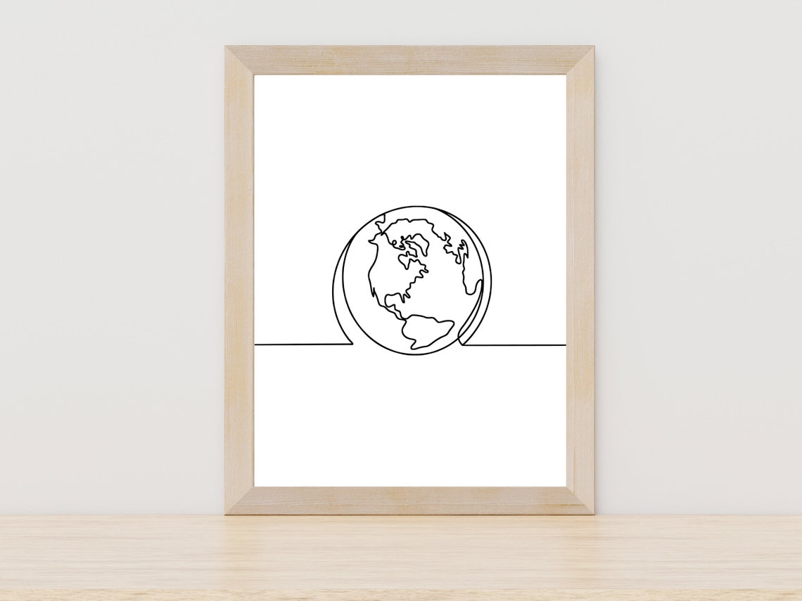 Planet Earth Globe One Line Art World Travel Map Decor Poster
