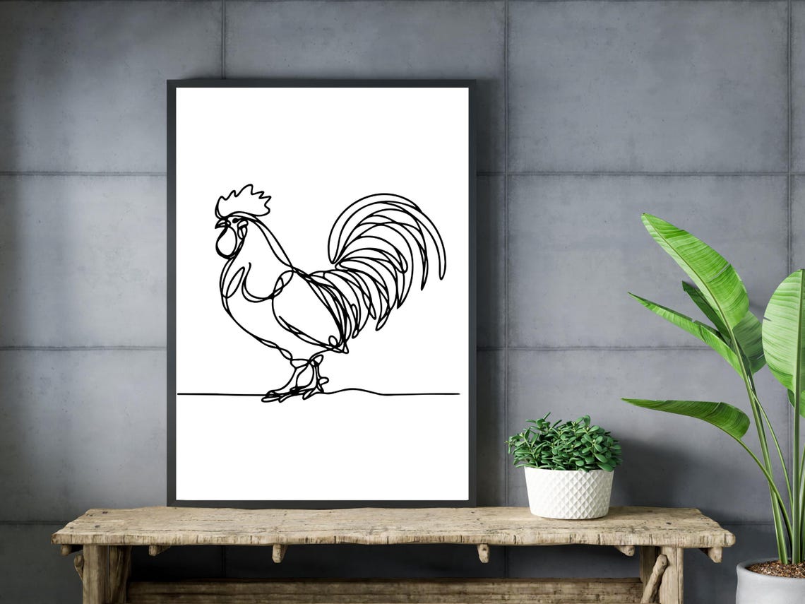 Rooster One Line Drawing Minimalist Farmhouse Chicken Wall Print - Image 3