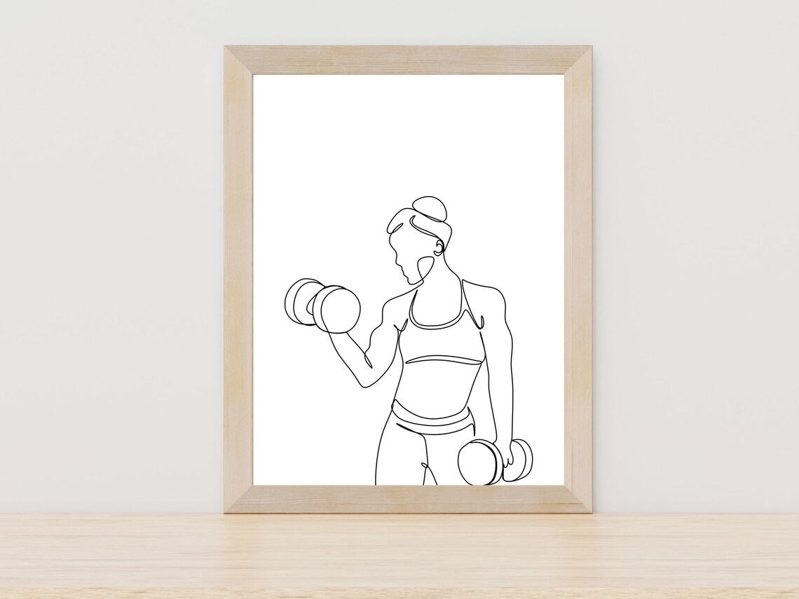Female Weightlifting Line Art, Gym Room Wall Art Print