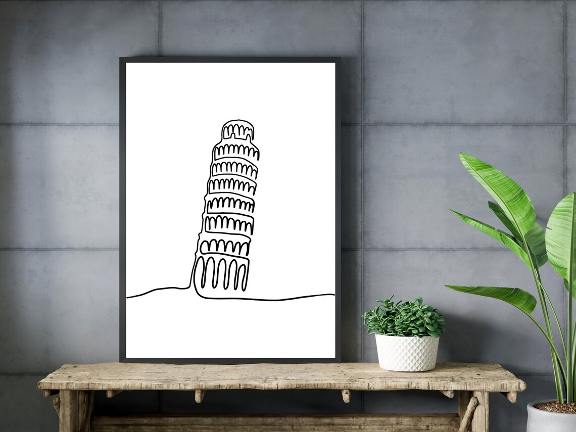 Leaning Tower Of Pisa Continuous Line Art Italy Travel Landmark Poster - Image 3