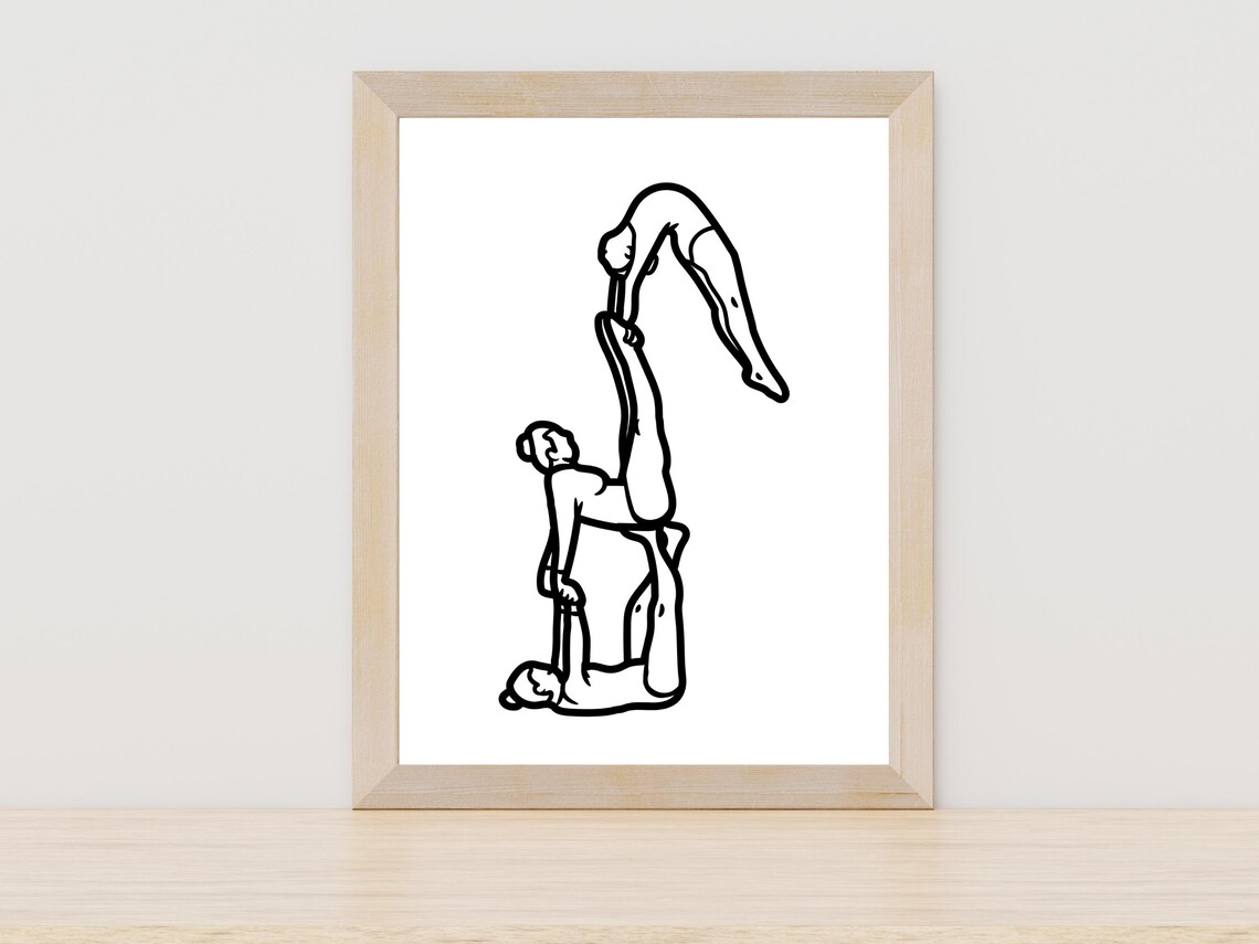 Acrobatic Gymnastics Trio Human Pyramid Line Art Sport Poster