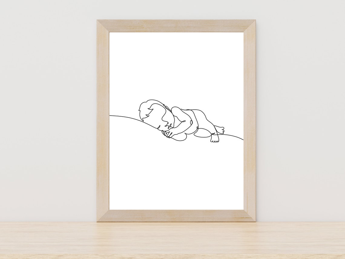 Sweet Sleeping Baby Single Line Art Tender Nursery Decor Print