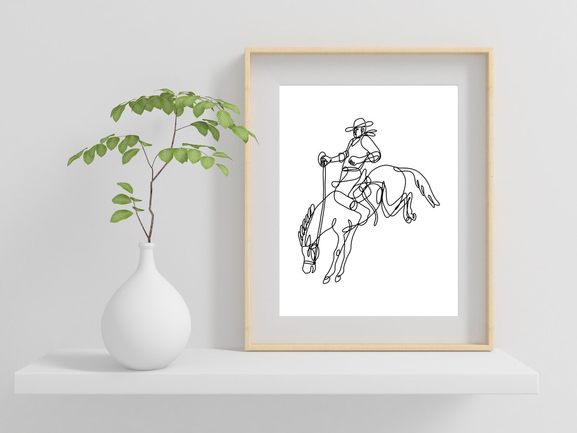 Cowboy Riding Horse Continuous One Line Art Western Rodeo Poster - Image 2