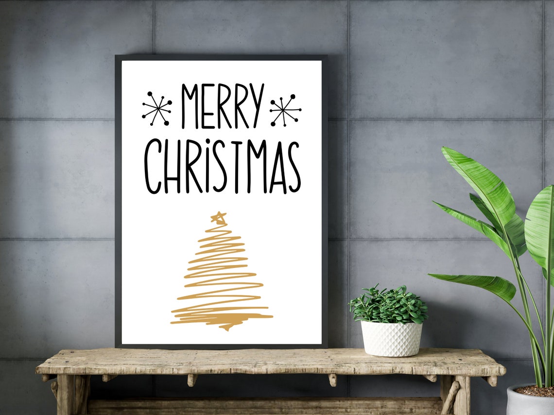 Merry Christmas Hand Lettered Gold Tree Festive Holiday Decor Print - Image 3