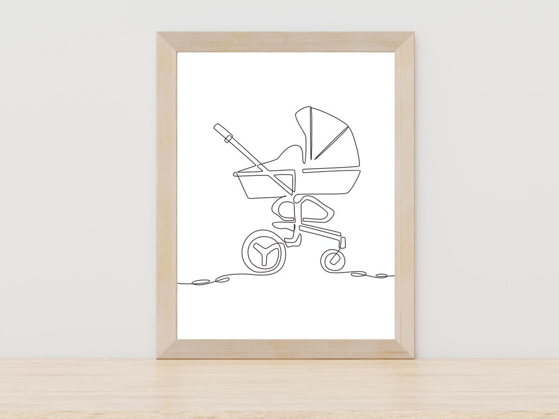 Baby Stroller One Line Art Nursery New Baby Gift Decor Wall Art