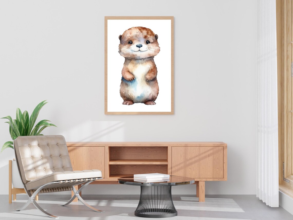 Baby Otter Watercolor Cute Woodland Nursery Animal Art Poster - Image 4