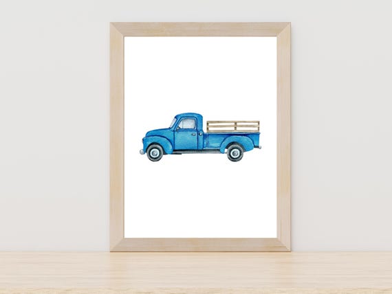 Classic Truck Watercolor Painting Artwork Vintage Truck Wall Art Rustic Truck Watercolor File Antique Art