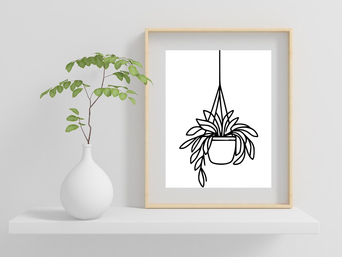 Hanging Houseplant in Pot Single Line Art Botanical Wall Art - Image 2