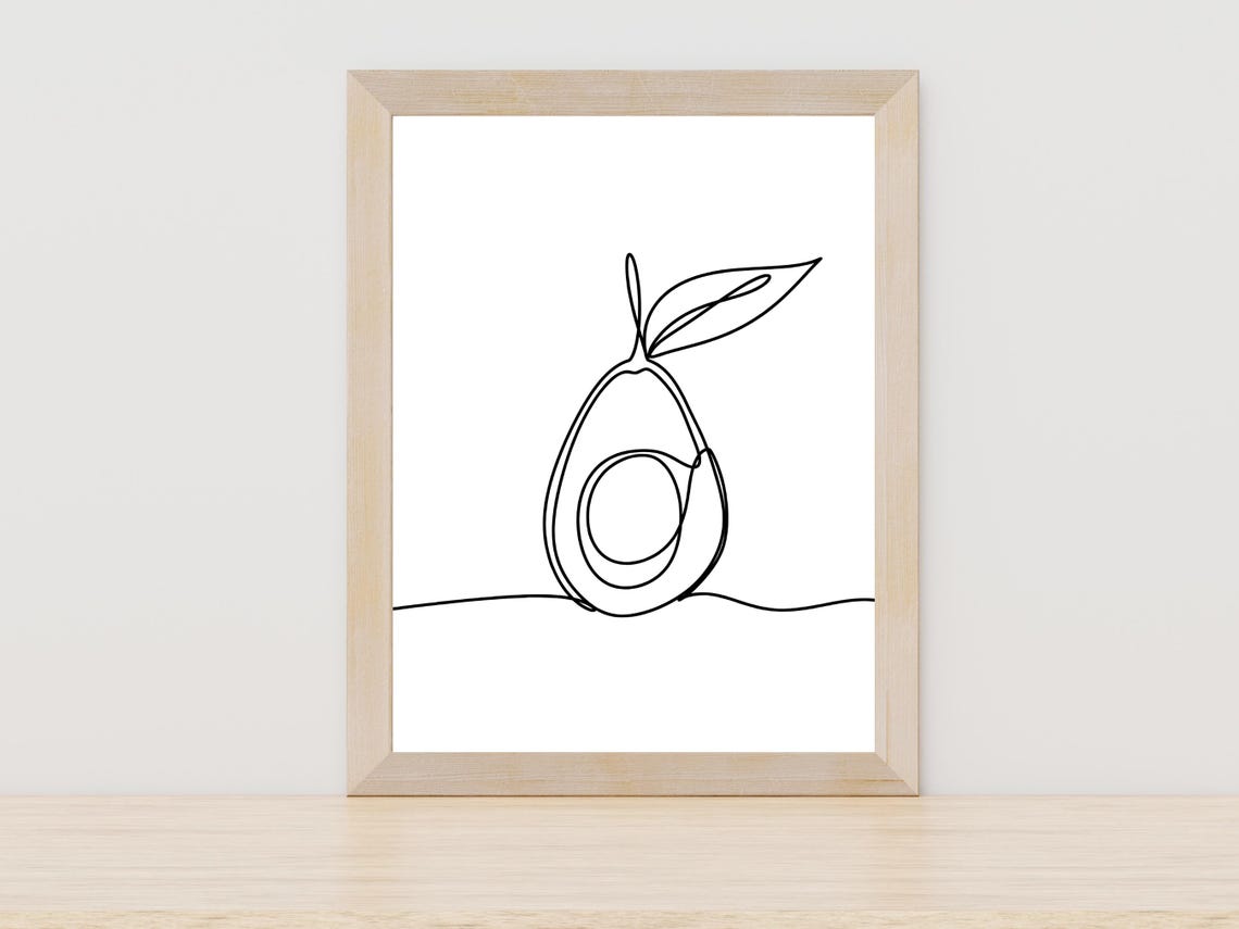 Avocado One Line Drawing Minimalist Fruit Kitchen Wall Poster