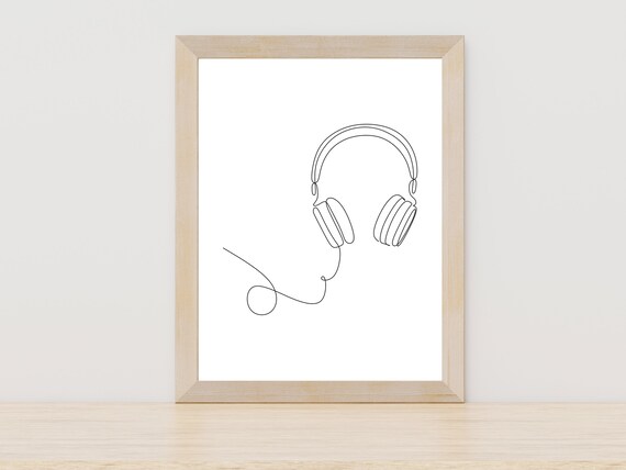 Modern Minimalist Headphones Single Line Art Poster for Music Lovers