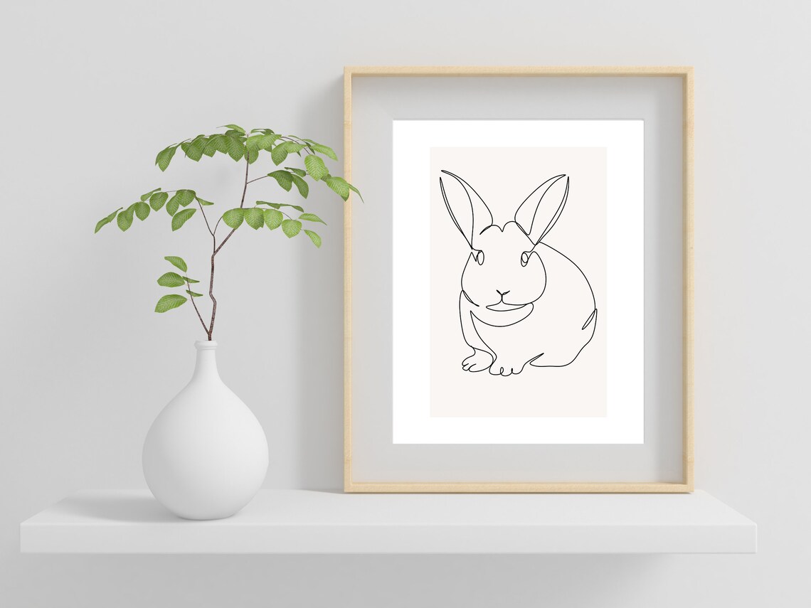 Bunny One Line Art, Minimalist Nursery Animal Art - Image 3