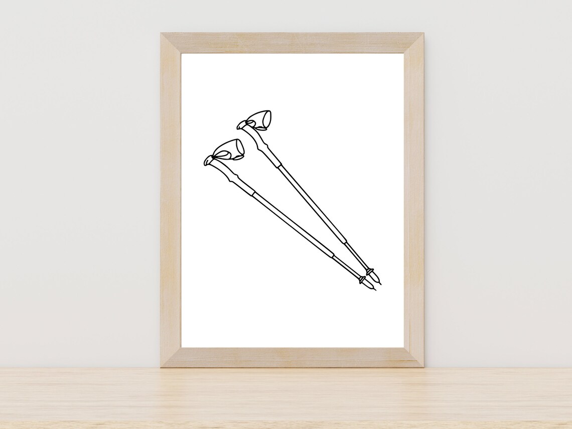 Ski Poles One Line Drawing Minimalist Winter Sports Theme Poster