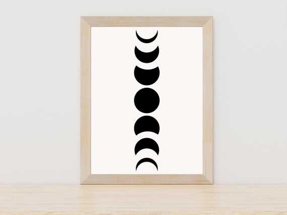 Black Moon Phases Cycle Minimalist Wall Art for Bedroom Decor