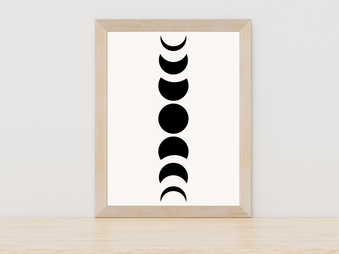 Black Moon Phases Cycle Minimalist Wall Art for Bedroom Decor