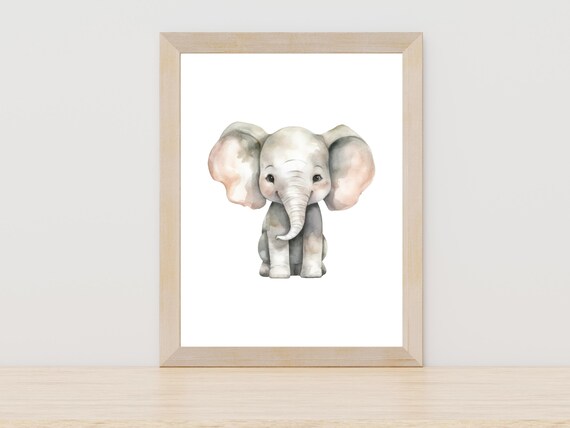 Cute Baby Elephant Watercolor Painting Nursery Animal Wall Art