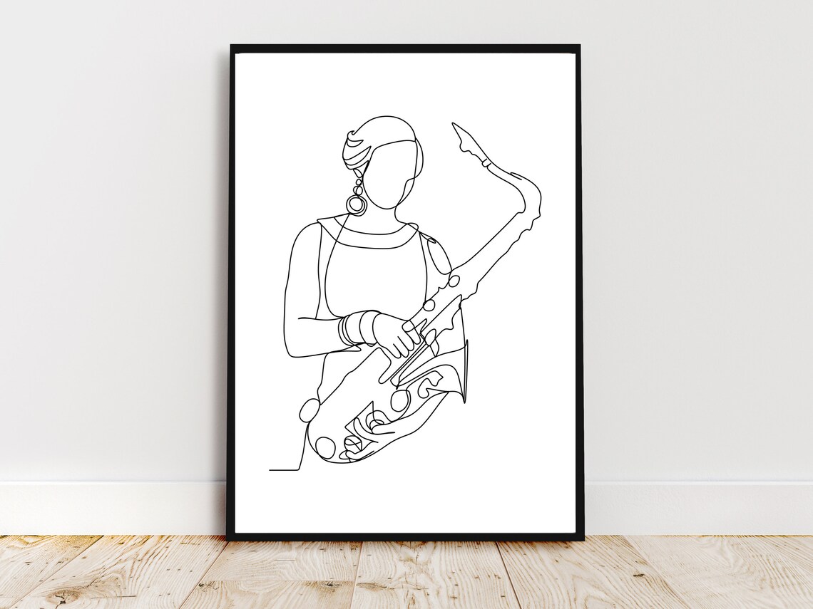 Minimalist Female Saxophone Player Single Line Art Music Poster - Image 4