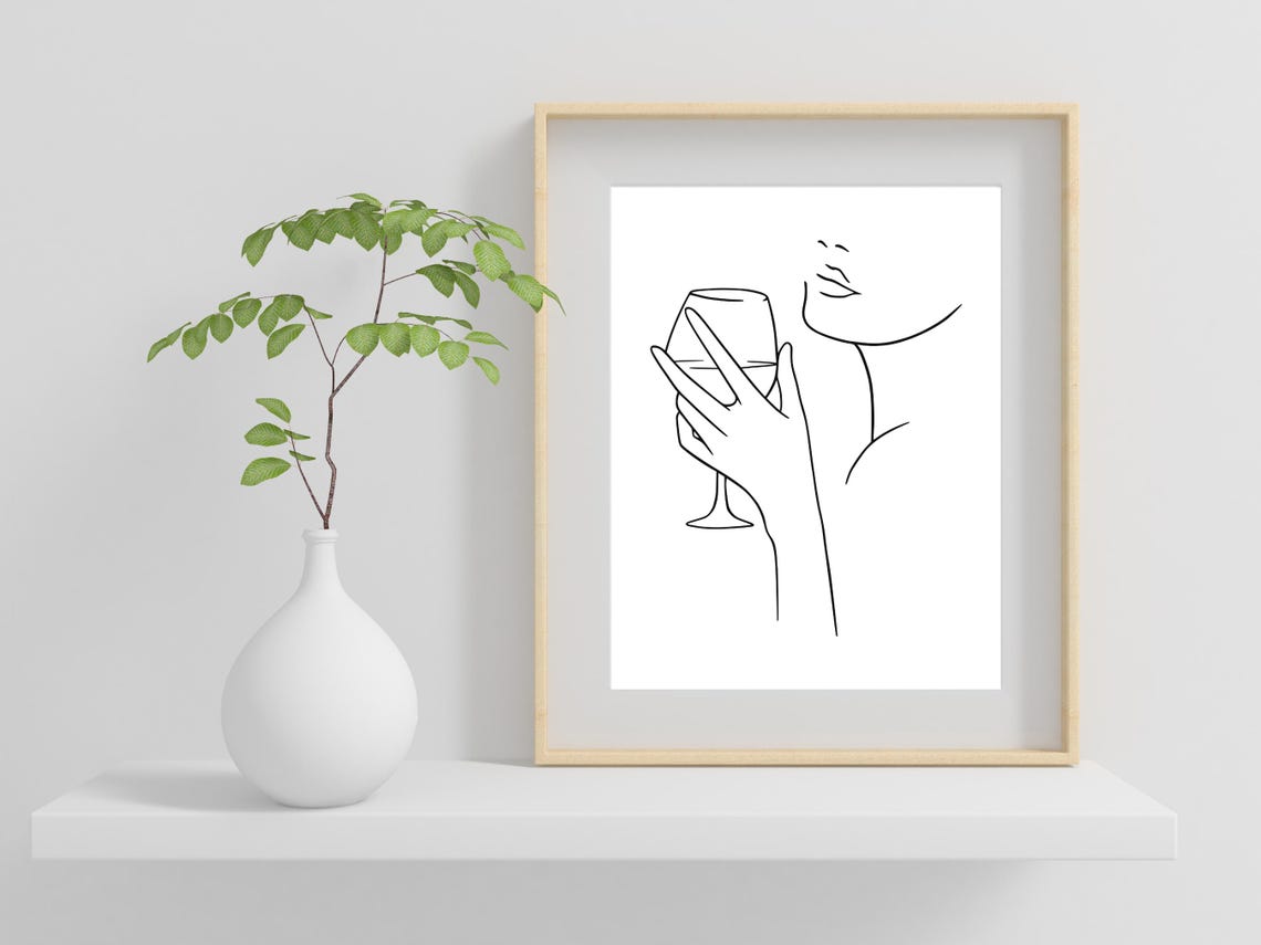 Wine Tasting Hand with Glass Minimalist Line Art Kitchen Poster - Image 2