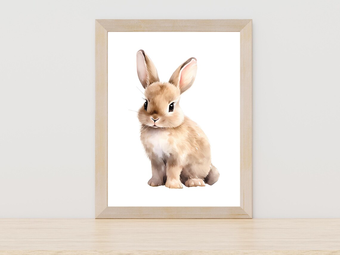 Cute Watercolor Baby Bunny Rabbit Nursery Soft Animal Wall Art Decor