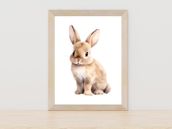 Cute Watercolor Baby Bunny Rabbit Nursery Soft Animal Wall Art Decor