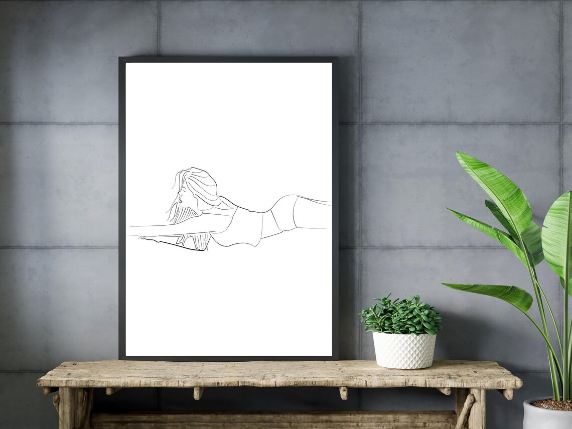 Woman Lying in Swimsuit Minimalist Line Art Beach Decor Poster - Image 3