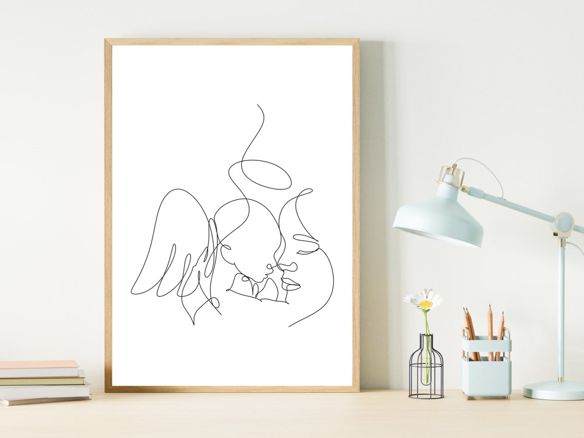 Mom And Angel Baby Line Art Baby Loss Premie Loss Pregnancy Loss Loss Of Baby Sympathy Gift Infant Loss Grieving Gift Angel Wall Art - Image 3