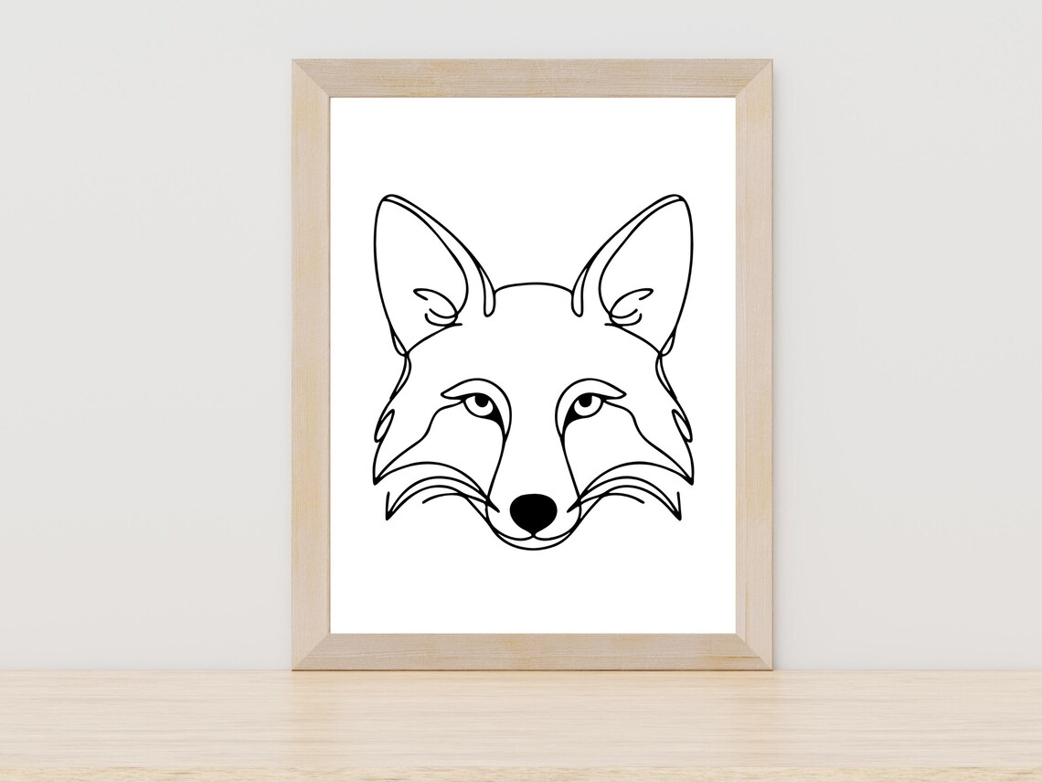Minimalist Fox Face One Line Drawing Woodland Nursery Decor Poster