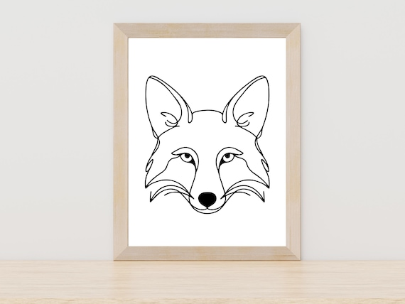 Minimalist Fox Face One Line Drawing Woodland Nursery Decor Poster