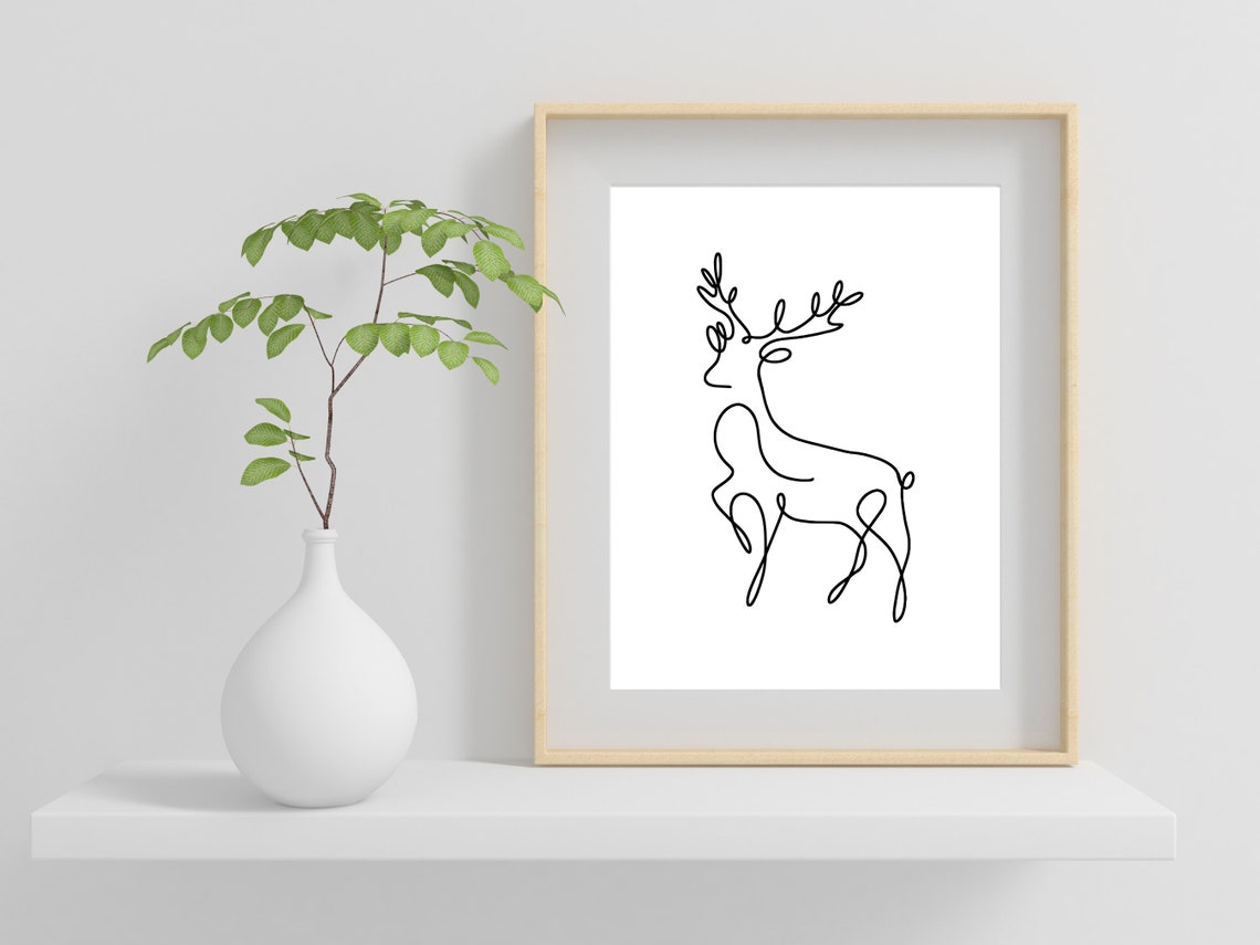 Majestic Reindeer Continuous One Line Art Christmas Holiday Poster - Image 2