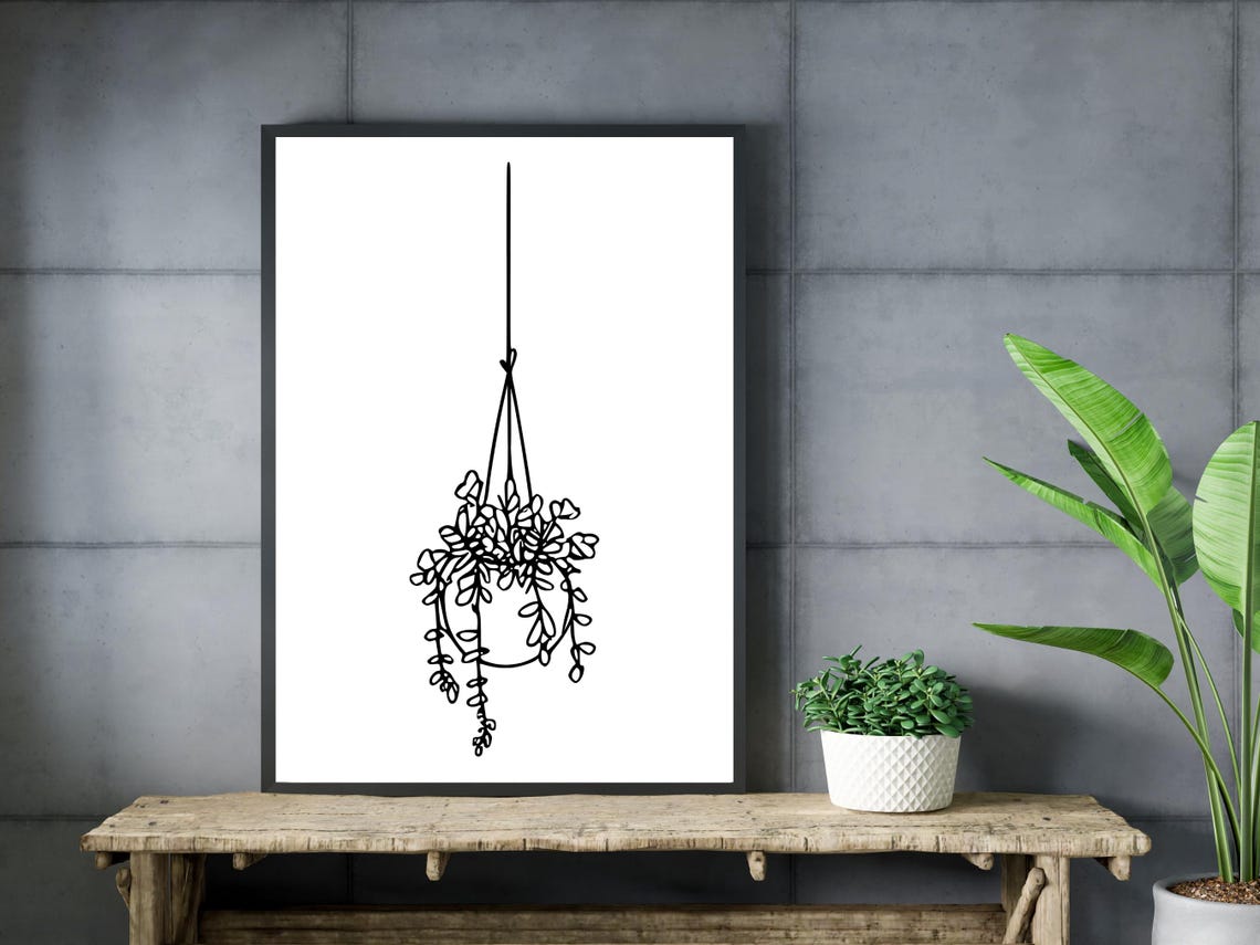 Hanging Pothos Plant Macrame Modern Line Art Botanical Decor Print - Image 4